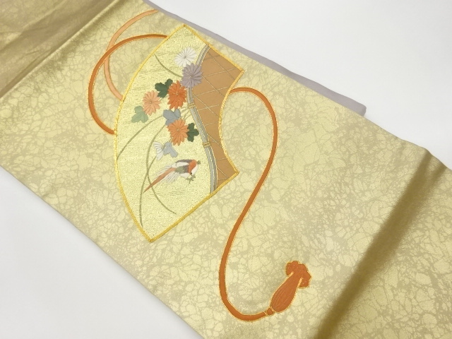 JAPANESE KIMONO / VINTAGE NAGOYA OBI / EMBROIDERY / BIRDS & KIKU